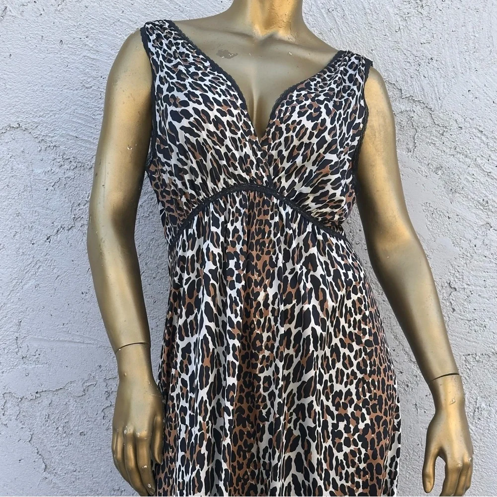 True Vintage nylon Leopard Print Maxi Nightgown sleeveless v-neck tank Dress